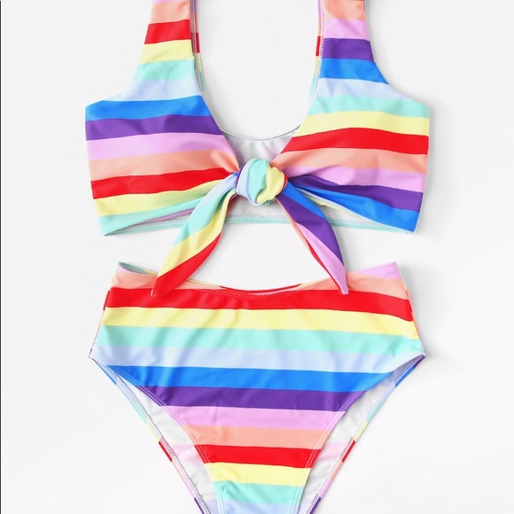 Rainbow stripe bikini bow colorful print - Picture 2 of 4